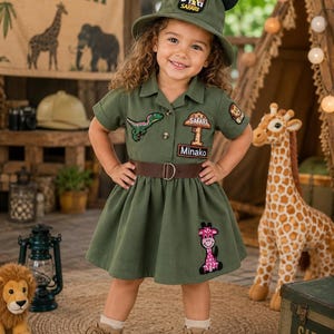 Personalized Safari Dress, Toddler Jungle Explorer Costume, Custom Name Birthday Outfit