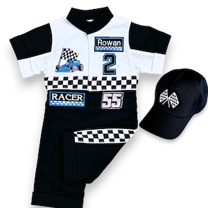 Light Blue and Black Race Car Costume - Two Fast Outfit - Fast One Birthday Suit - Custom Racer Outfit with Hat - Kids Racing Party Clothes