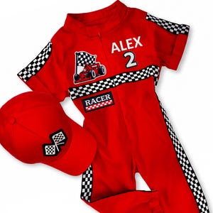 Personalized Race Car Suit Kids, Custom Name Short Sleeve Romper, Toddler Halloween Racer Costume