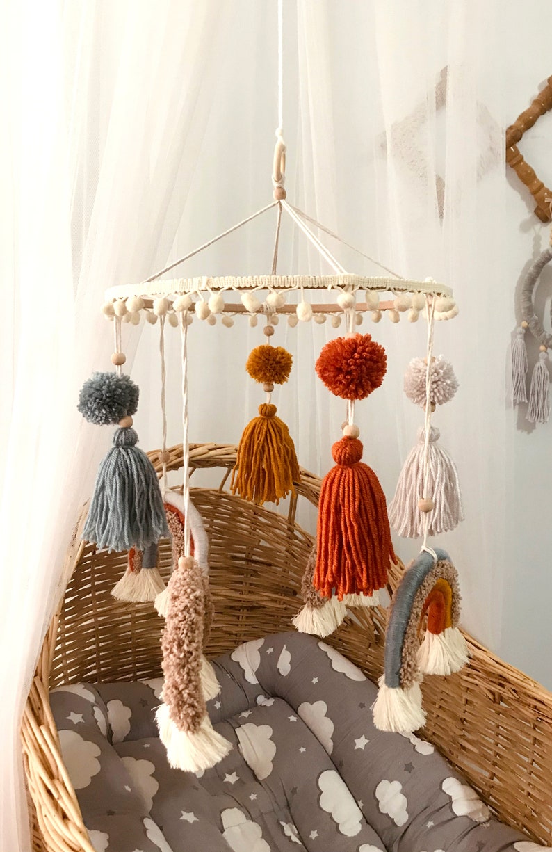 Macrame Rainbow Crib Mobile/boho Rainbow Baby Mobile/nursery Etsy