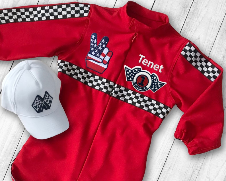 Custom Race Suit Race Car Birthday Halloween Costume 1st Birthday Gift Photography Props Infant Costume Suit+Hat+AllName