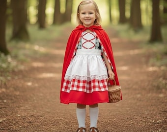 Red Riding Hood Birthday Girl Dress Cloak with Hood-Halloween Costume-Baby Shower Gift Photography Props