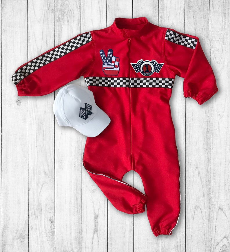 Custom Race Suit Race Car Birthday Halloween Costume 1st Birthday Gift Photography Props Infant Costume Suit+Hat