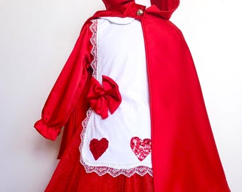 Red Riding Hood Birthday Girl Dress Cloak with Hood-Halloween Costume-Baby Shower Gift Photography Props