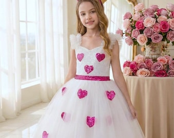 Pink/white Heart Tutu Little Girl Princess Dress, Birthday, Wedding, Flower  Girl, Fairy Tale, Flowy, Sweet, Simple, Love - Etsy