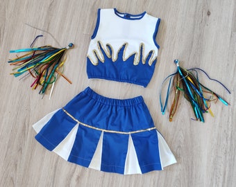 Costume De Pom-pom Girl Cosplaya 2025 – Tenue 3 Pièces (haut Bleu, Gilet étoilé, Short Blanc) Pour Femme
