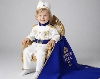 Disfraz de Príncipe para niño – Disfraz de Príncipe Real con capa y corona – Traje de Príncipe Bebé Personalizado – Disfraz de Cumpleaños Real – Primer Cumpleaños Niño