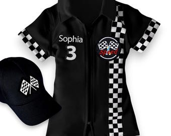 Black Checkered Dress Two Fast Birthday Custom Race Suit-Race Car Birthday-Halloween Costumes-1st Birthday Gift-Photography Props