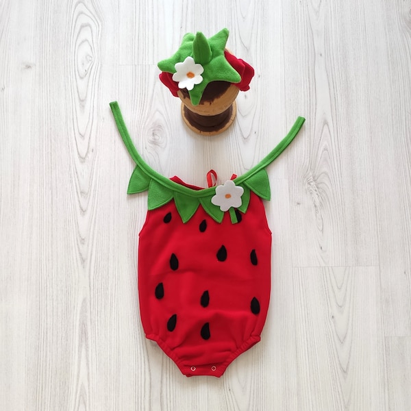 Costume de fraise d'Halloween | Robe bébé fraise | déguisement cosplay | Accessoires de photographie | Cadeau de douche de bébé