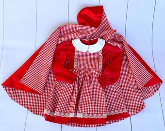 Red Riding Hood Birthday Girl Dress Cloak with Hood-Halloween Costume-Baby Shower Gift Photography Props