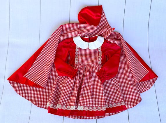 Red Riding Hood Birthday Girl Dress Cloak with Hood-Halloween Costume-Baby Shower Gift Photography Props