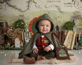 Ring Bearer Baby Costume Set- Premium Melton Wool- First Birthday- Hooded Cloak Cape- Medieval Cosplay- Halloween Outfit- 1st Birthday Boy