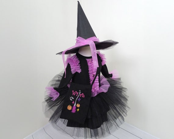 Pink Halloween Witch Dress-Witch Costume Kids-Witch Hat-Celestial Dress-Pinafore Dress-Halloween Clothes