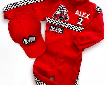 Personalized Race Car Suit, Custom Name Jumpsuit, Fast One Birthday Halloween Costume