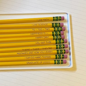 Ships FAST, Personalized Pencils, Custom Erasers, Inspirational Sayings, Back to School, Engraved Pencils, Student Gift, Ticonderoga Pencils