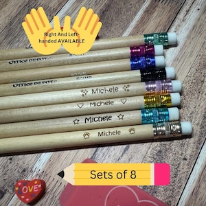 Ships FAST, Rainbow Ferrule Round Pencil, Set of 8, Natural Wood Pencil, Engraved Pencils,Customized Pencils, Fun Gift,Left and Right Handed