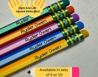 Striped Pencils, Custom Engraved Pencils, Packs of 5 or 10, Back to School, Personalized School Supplies, Ticonderoga Pencil, Right and Left