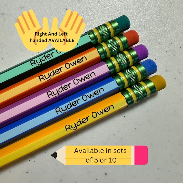 Striped Pencils, Custom Engraved Pencils, Packs of 5 or 10, Back to School, Personalized School Supplies, Ticonderoga Pencil, Right and Left