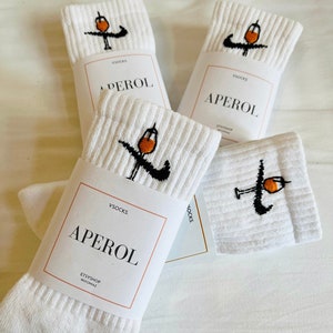 Hand embroidered Aperol Spritz socks