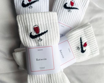 Hand embroidered wine socks / personal gift idea / vino / tennis socks / 1 pair