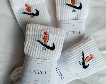 Aperol Socks / Hand Embroidered Tennis Socks/ Aperol Spritz / Gift Idea / Personal