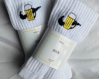 Bier Socken / Hand Bestickte Tennissocken/ Bier / Geschenkidee / 1 Paar