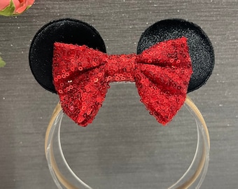 Baby elastic headband Minnie Mickey Mouse ears Disney inspired Red bow