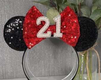 Birthday age number Minnie Mickey Disney inspired ears headband 13 16 18 21 40 50 special occasion Any Age