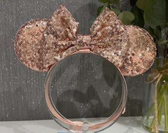 ADJUSTABLE adaptive Rose Gold Bow Disney inspired Mickey Minnie Mouse ears baby child adult headband wrap Adjustable strap, no headaches,