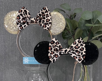 Animal Kingdom Disney inspired Mickey Minnie Mouse ears headband leopard print lion king