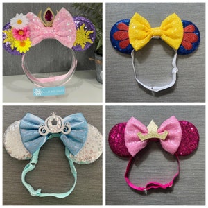 ADJUSTABLE adaptive strap Disney inspired Mickey Minnie Mouse ears baby child adult headband wrap, no headaches, foldable image 6