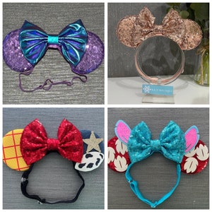 ADJUSTABLE adaptive strap Disney inspired Mickey Minnie Mouse ears baby child adult headband wrap, no headaches, foldable image 4