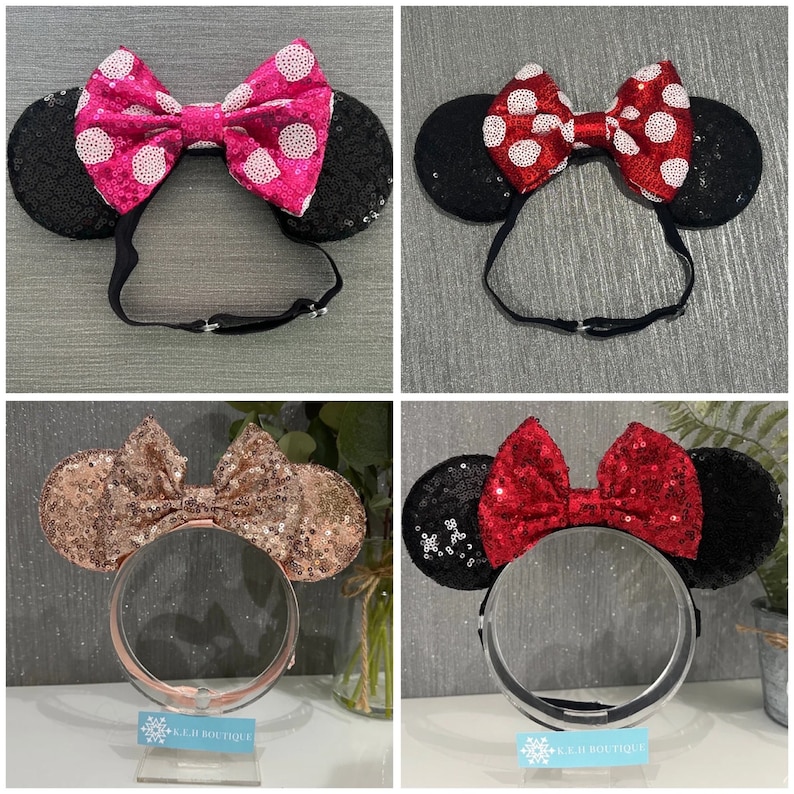 ADJUSTABLE adaptive strap Disney inspired Mickey Minnie Mouse ears baby child adult headband wrap, no headaches, foldable image 3