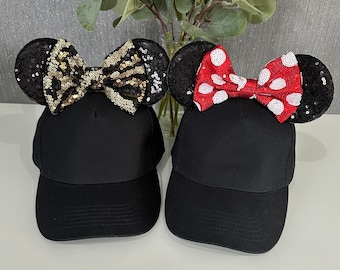 Mouse Ear Hat Baseball Cap Disney inspired Mickey Minnie ears headband choice of bows