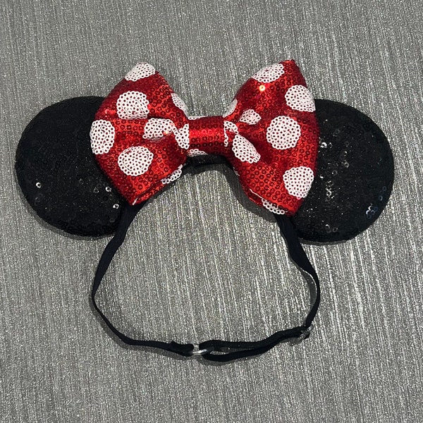 Oreilles ajustables adaptatives à pois rouges Disney inspirées de Mickey Minnie Mouse bébé enfant adulte bandeau enveloppement sangle élastique douce, pas de maux de tête,