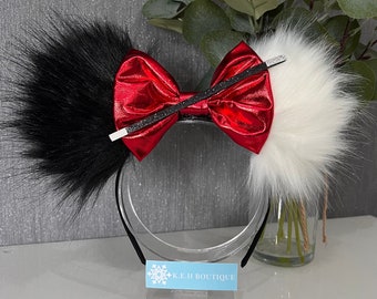 Cruella furry animal fur 101 Dalmatians Disney inspired Mickey Minnie Mouse ears headband