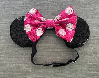 ADJUSTABLE adaptive Polka Dot Hot Pink Disney inspired Mickey Minnie Mouse ears baby child adult headband wrap Adjustable strap no headaches