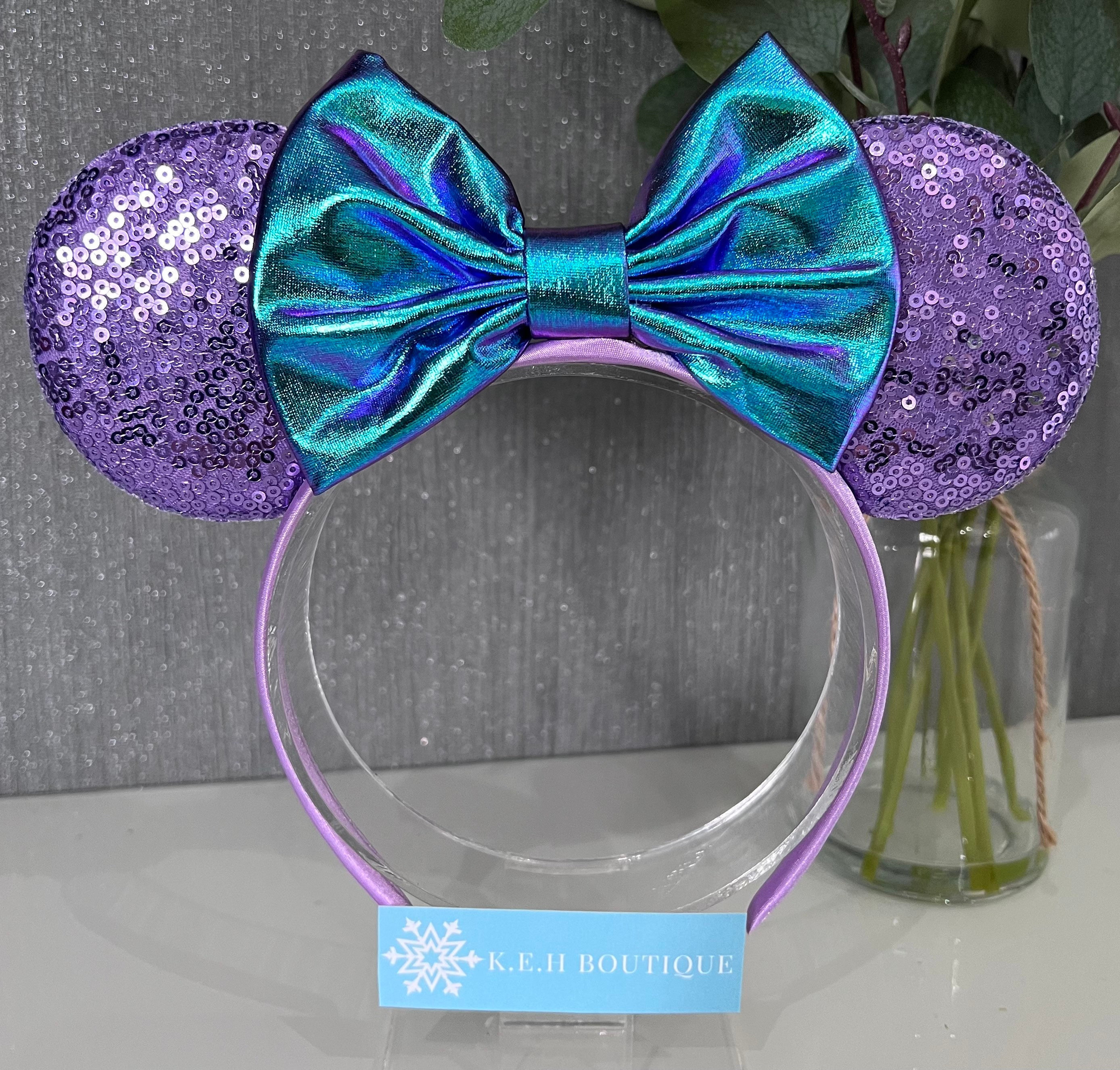 Disney Park Minnie Mouse Ears Headband Sparkle Rainbow Veil Teal Pink  Purple