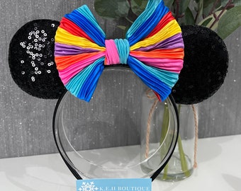 Rainbow bow Black ear Disney inspired Mickey Minnie Mouse ears headband pride