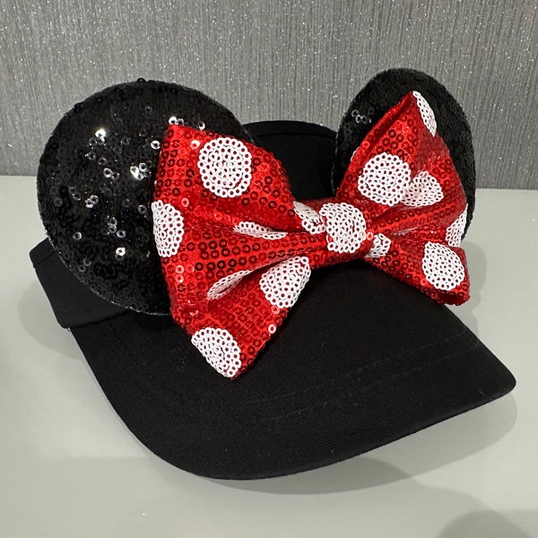 Mouse Ear Visor Hat Cap Disney inspired Mickey Minnie ears headband choice of bows