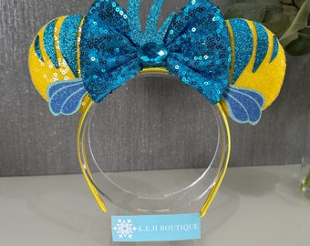 Flounder Little Mermaid Disney inspired Mickey Minnie Mouse ears headband