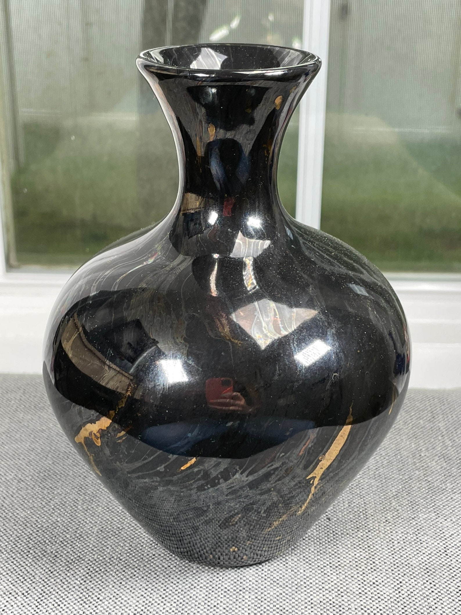 Vintage Mod Haeger Pottery Vase Black Metallic Silver and Gold Etsy