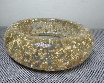 Vintage Gold Confetti Lucite Bangle Bracelet, Chunky Glitter Resin Bracelet, Retro 80s Statement Jewelry