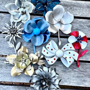 Your Pick, Retro Collection of Vintage Enamel Metal Flower Power Colorful Pin Brooches, c. 1960-70s, Some signed Coro & Pastelli