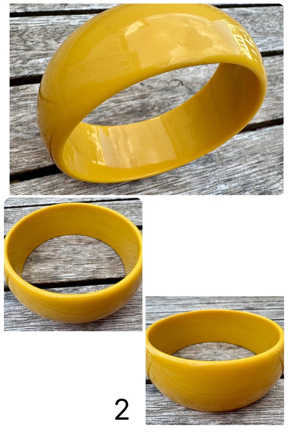 Retro Chunky Lucite Bangle: Red Geometric, Wide Y… - image 6