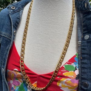 Vintage KJL Kenneth Jay Lane Gold Tone Double Curb Chain Necklace 30 Inches, Nice Quality, 1980s