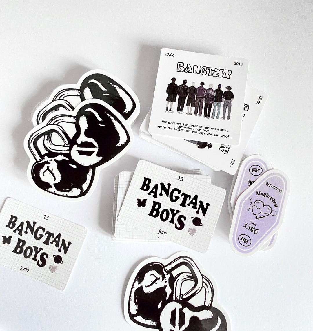 BTS Sticker / Minimal Illustration / Waterproof Bangtan Magic Shop - Etsy