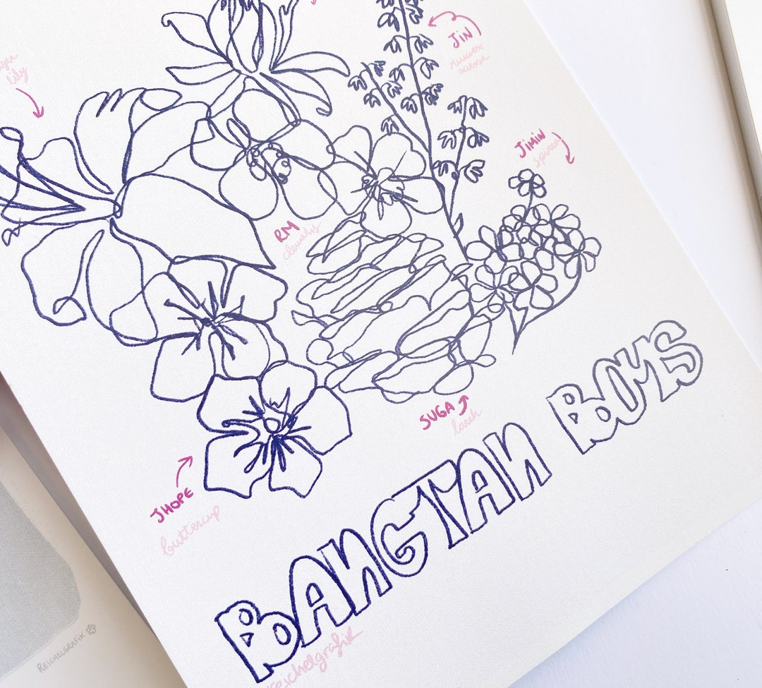 BTS Birth Flowers Illustration Poster Print Kpop Minimal Etsy