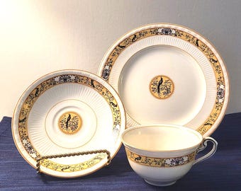 Vintage Myott Son & Co. China, Birdette Pattern, Salad Plate with Cup/Saucer