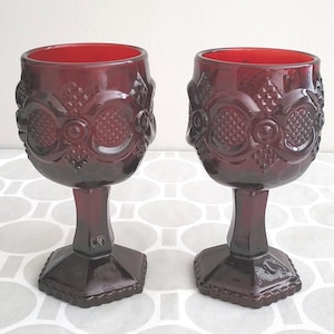 Vintage Avon Cape Cod Collection Ruby Red Stemmed Wine/ Cordial Glasses